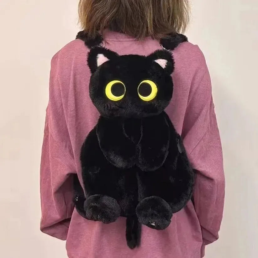 black cat backpack - black