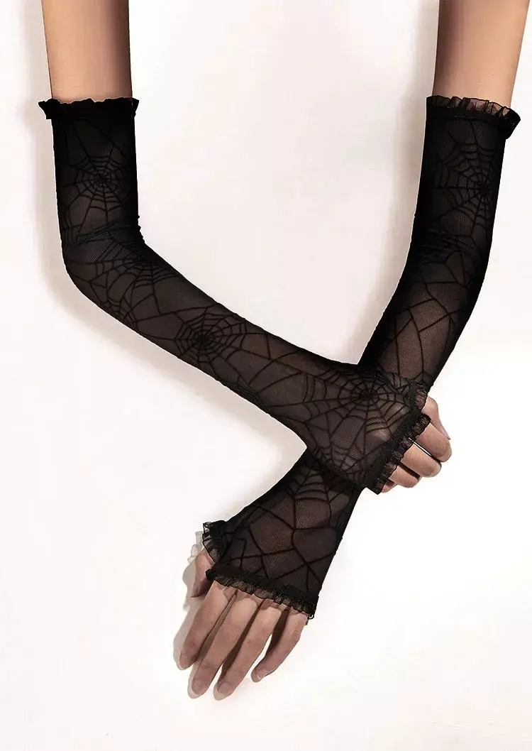 Black Spider Web Lace Gloves - accessories