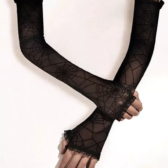 Black Spider Web Lace Gloves - accessories