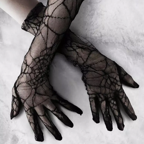 Black Spider Web Lace Gloves - accessories