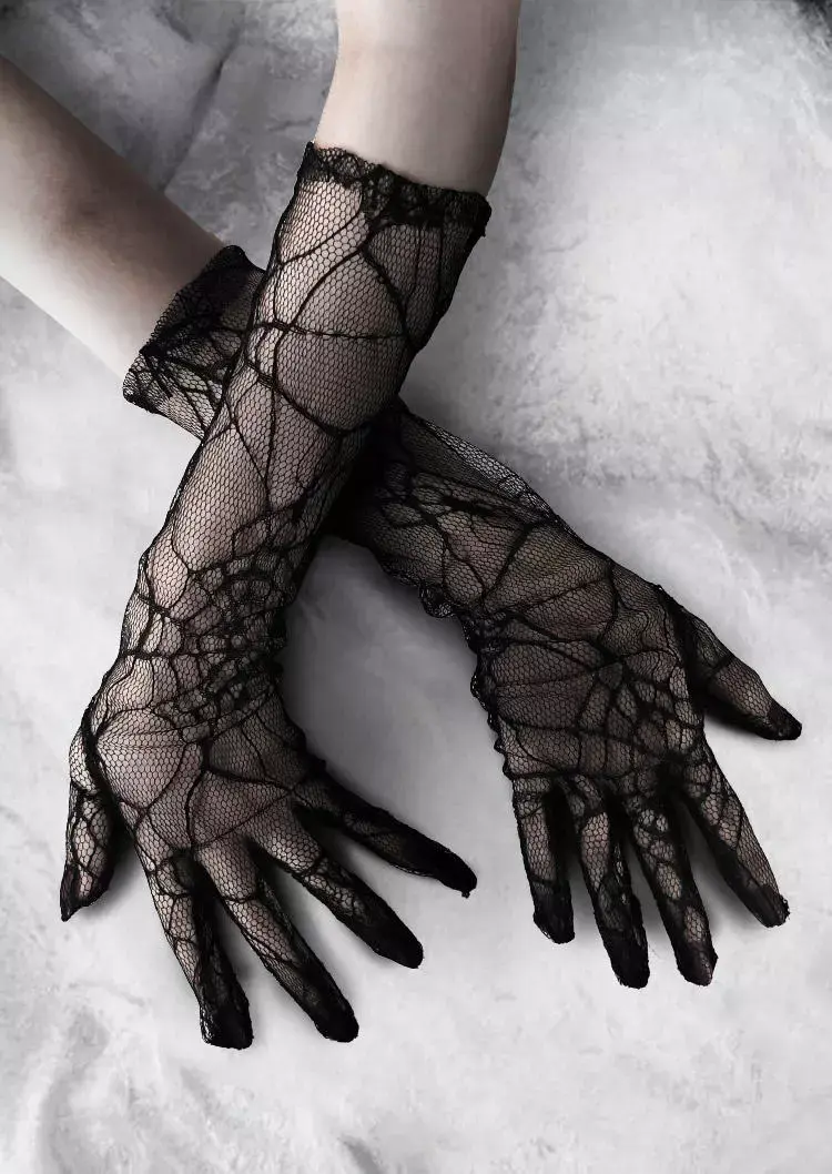 Black Spider Web Lace Gloves - accessories