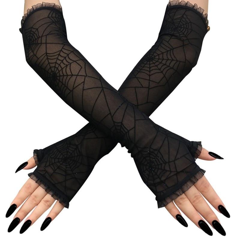 Black Spider Web Lace Gloves - accessories