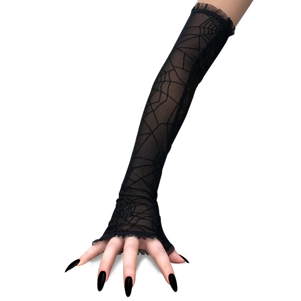 Black Spider Web Lace Gloves - accessories