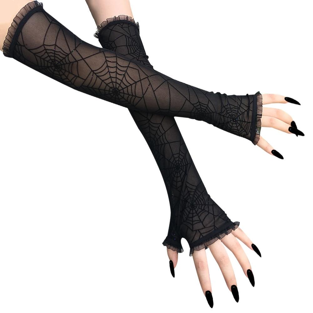 Black Spider Web Lace Gloves - accessories