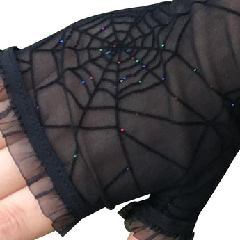 Black Spider Web Lace Gloves - Black with Sequins - accessories