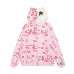 hello kitty camo hoodie - Pink / S