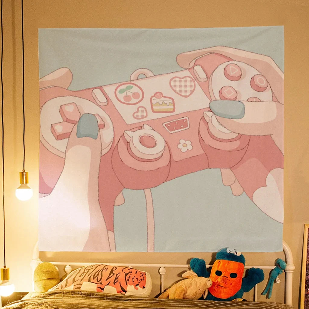 pink wall tapestry - Gaming console / Small (39.4 x 29.5 inches)