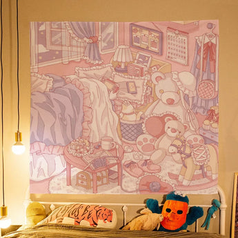 pink wall tapestry - kawaii room / Small (39.4 x 29.5 inches)