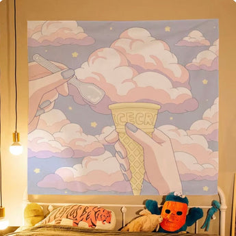 pink wall tapestry - sky ice-cream / Small (39.4 x 29.5 inches)