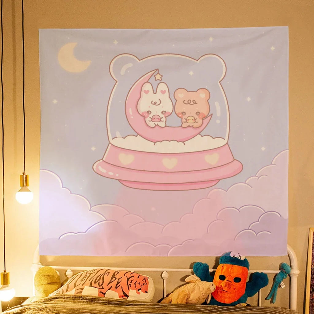 pink wall tapestry - winter Cat / Small (39.4 x 29.5 inches)