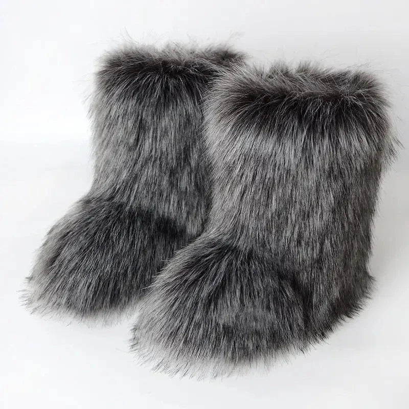 short fur boots - sliver / 6-6.5